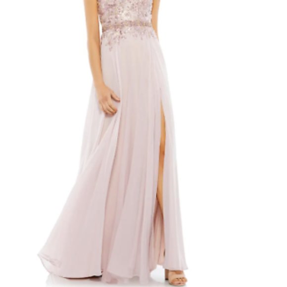 MAC DUGGAL BEADED SEQUIN CAP SLEEVE MESH & CHIFFON A-LINE ROSE sz 10 - Picture 5 of 6